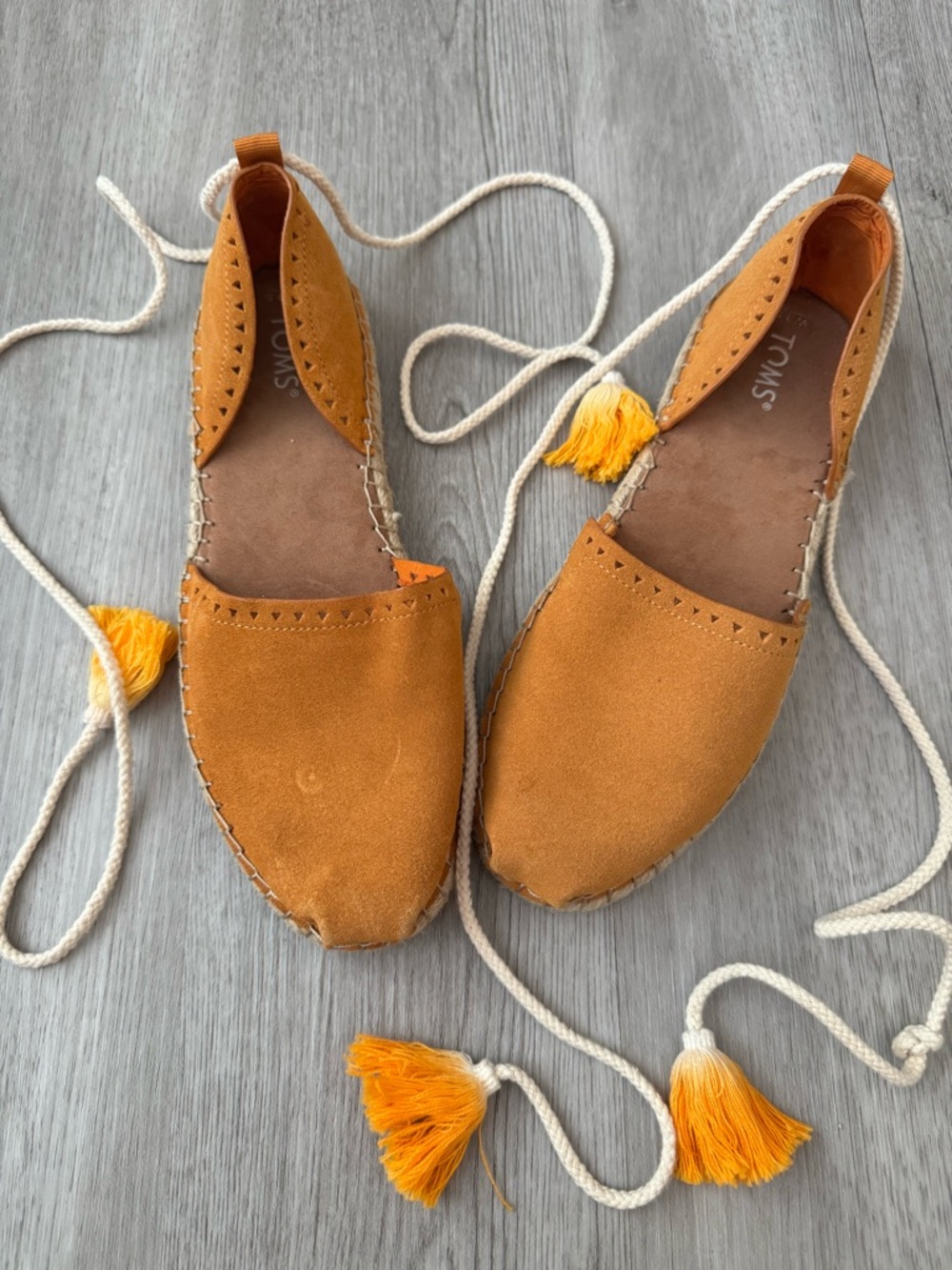 Toms Womens Katalina Lace-up Espadrille Sandals Faux Suede Saffron Size 9.5
